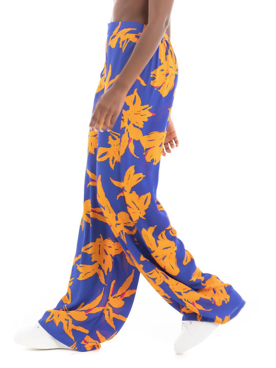 Only Women's High-waisted Fabric Trousers with Elastic in Palazzo Fit Royal Blue