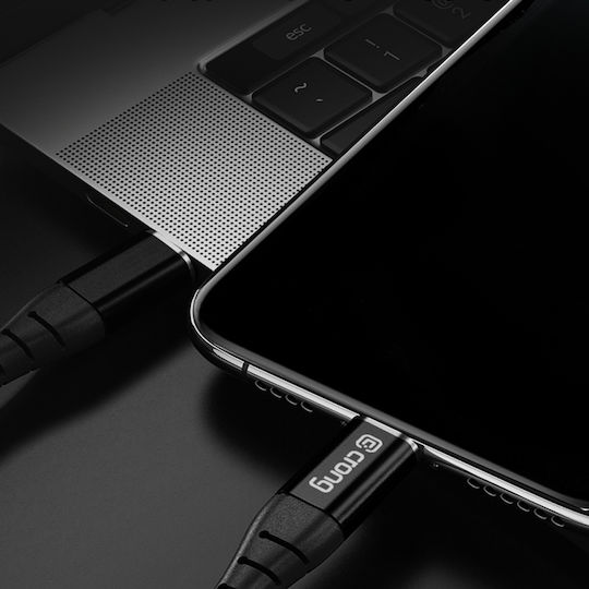 Crong Armor Link Cablu USB 2.0 Braided USB-C Masculin - USB-A 60W PD Negru 0.25m CRG-AL025USAC-BLK