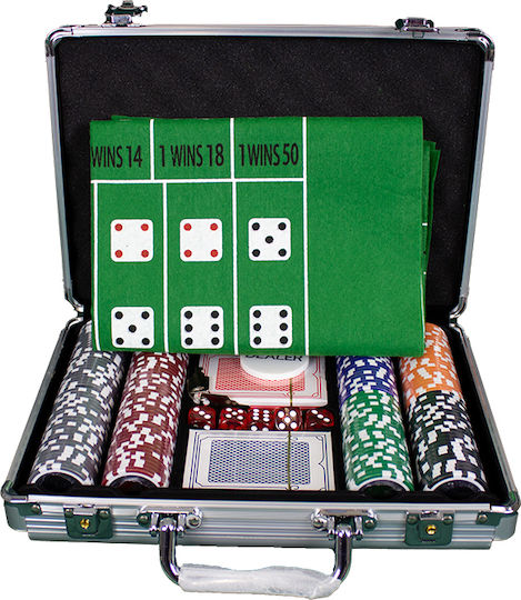 Pokeritems Set 200 Numbered Poker Chips 12gr in Suitcase with 2 Decks and Felt 43397