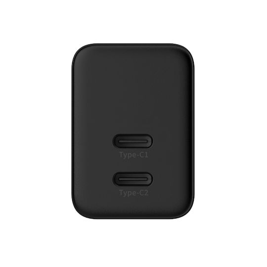 Crong Φορτιστής Χωρίς Καλώδιο GaN με 2 Θύρες USB-C 35W Power Delivery Μαύρος (CRG-GNCC35-BLK)