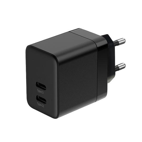 Crong Φορτιστής Χωρίς Καλώδιο GaN με 2 Θύρες USB-C 35W Power Delivery Μαύρος (CRG-GNCC35-BLK)