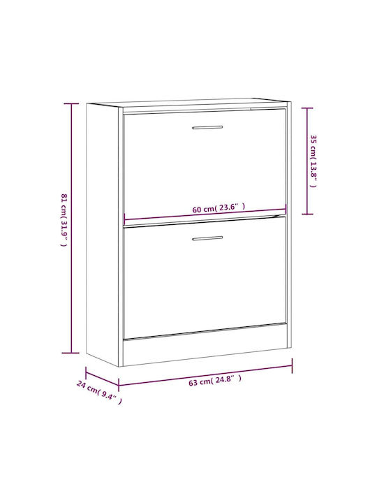 Holz Schuhschrank mit 2 Regalen Gelb L63xW24xH81cm