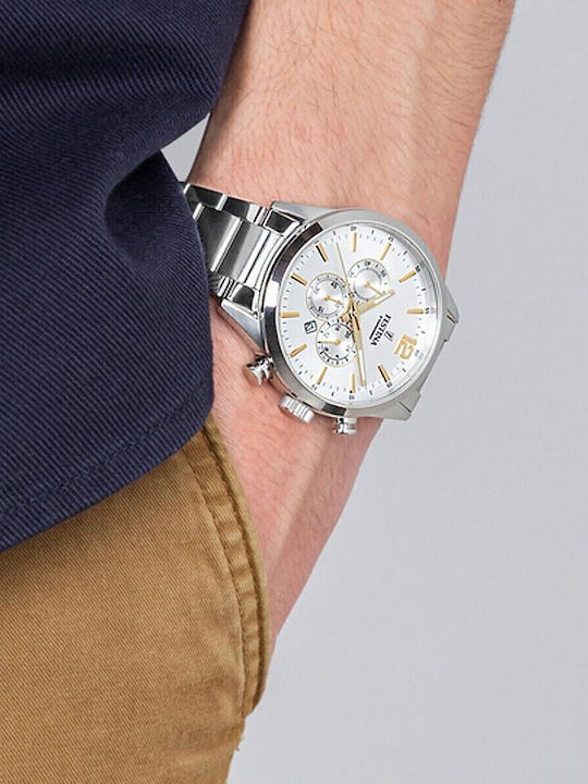 Festina Ceas Bărbați 44mm Cronograf cu Baterie și Brățară Din Metal Argintie