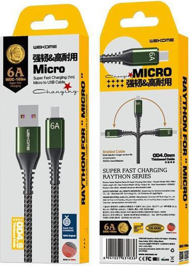WK WDC-169 Braided USB 2.0 spre micro USB Cablu Negru 1m (250705) 1buc