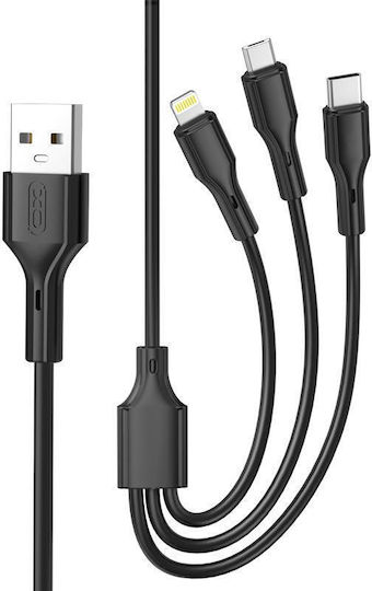 XO 16.005.0215 Regular USB to Lightning / Type-C / micro USB Cable 2.4A Μαύρο 1m (16.005.0215)