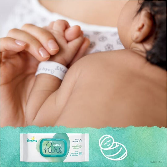 Pampers Pure Aqua Hypoallergenic Baby Wipes with 99% Water, without Perfume, Alcohol & Parabens 2x48pcs