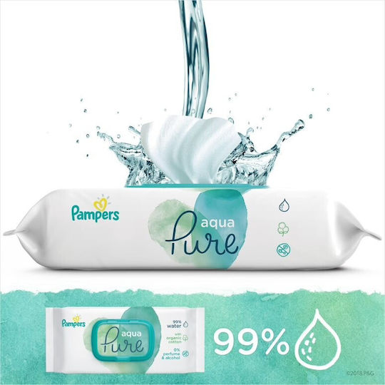 Pampers Pure Aqua Hypoallergenic Baby Wipes with 99% Water, without Perfume, Alcohol & Parabens 2x48pcs