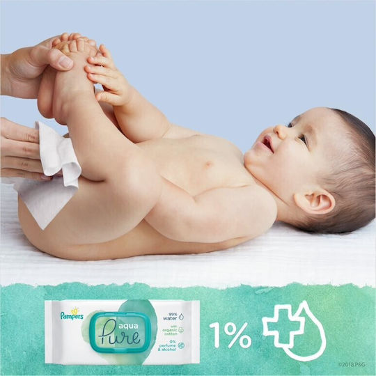 Pampers Pure Aqua Hypoallergenic Baby Wipes with 99% Water, without Perfume, Alcohol & Parabens 2x48pcs