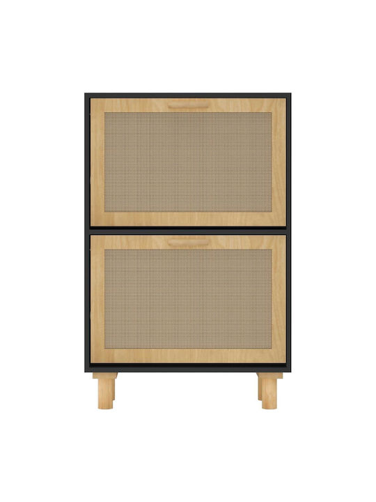 Suport pentru pantofi din Lemn Masiv cu 2 Rafturi Neagră L52xW25xH80cm