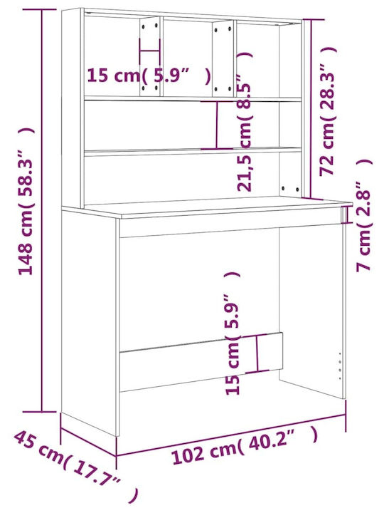 Schreibtisch Holz mit Bücherregal Gray 102x45x148cm
