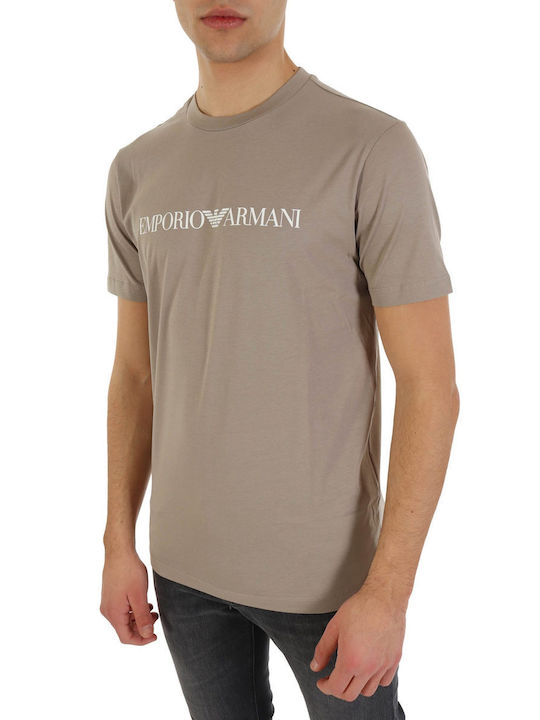 Emporio Armani Ανδρικό T-shirt Μπεζ με Στάμπα