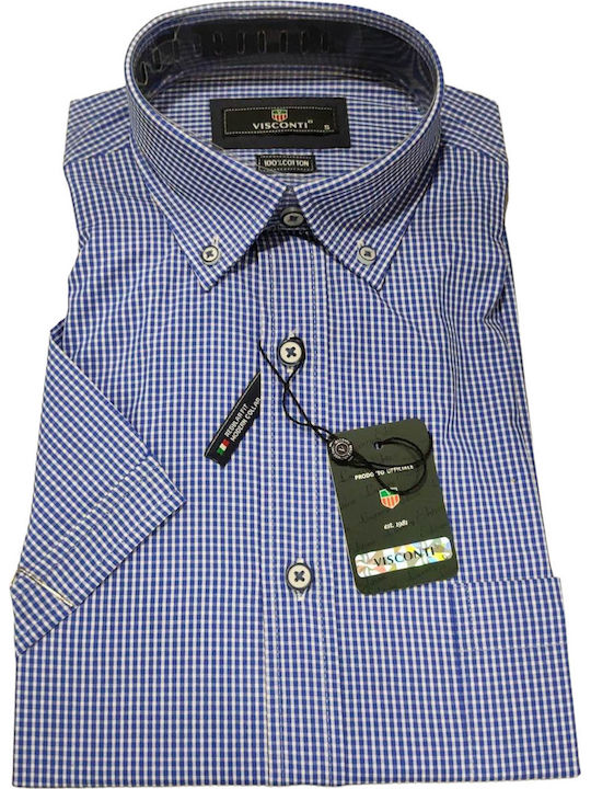 Short-sleeved Shirt Checked Light Blue