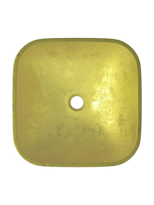 vidaXL Aufgesetztes Waschbecken Glas 42x42x14cm Gold