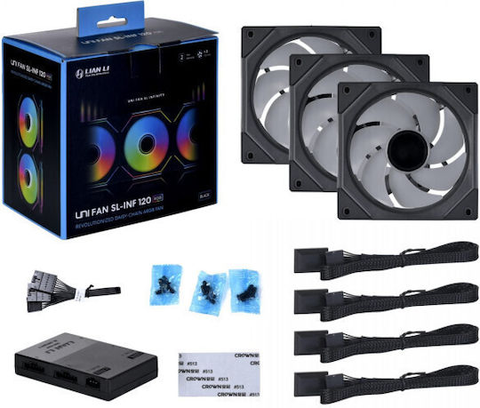 Lian Li UNI Fan SL-Infinity Вентилатор за кутия 120mm (2100rpm / 61.3cfm) с ARGB осветление и 7-изводно свързване 3 броя