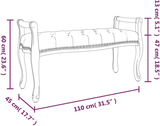 Ταμπουρέ Επενδυμένο με Ύφασμα Γκρι 110x45x60εκ.