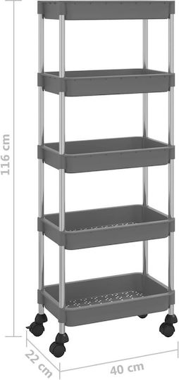 vidaXL Metallic Kitchen Trolley 5 Tiers Gray 40x22x116cm