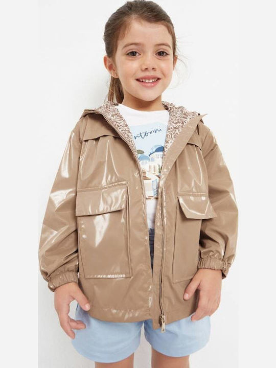 Kids' Casual Jacket Short Windproof with Hood Brown