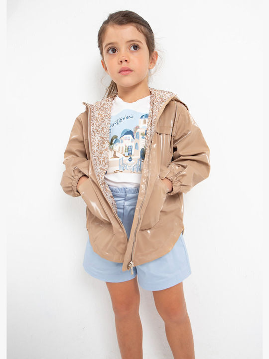 Kids' Casual Jacket Short Windproof with Hood Brown