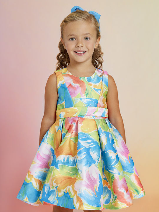 Children's Dress Sleeveless Tulle Floral Turquoise