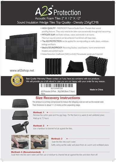A2S Protection Ηχοαπορροφητικό Πάνελ (24τμχ) σε Σχέδιο Wedge 30.5cm x 30.5cm x 50mm