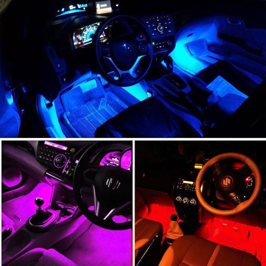 Set of 4 RGB LED Strips Interior Decorative Car Lighting System 12V RGB