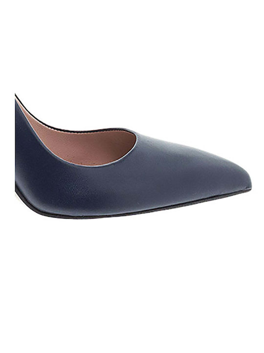 Leather Pointed Toe Stiletto Navy Blue High Heels