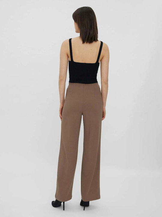 Vero Moda Women's High-waisted Fabric Trousers with Elastic Beige