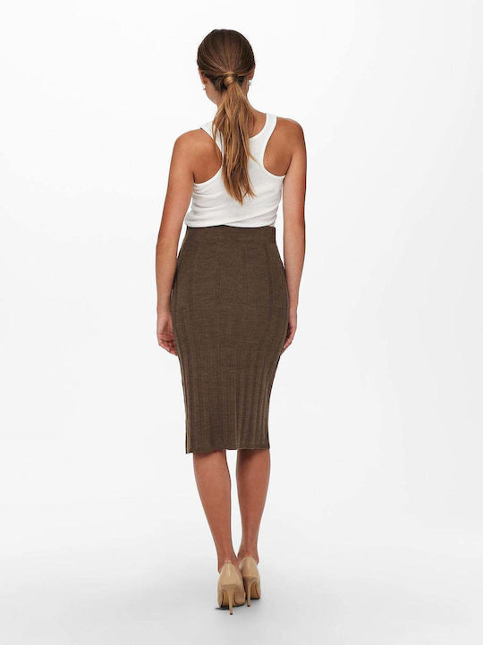 Only Pencil Midi Skirt in Brown color