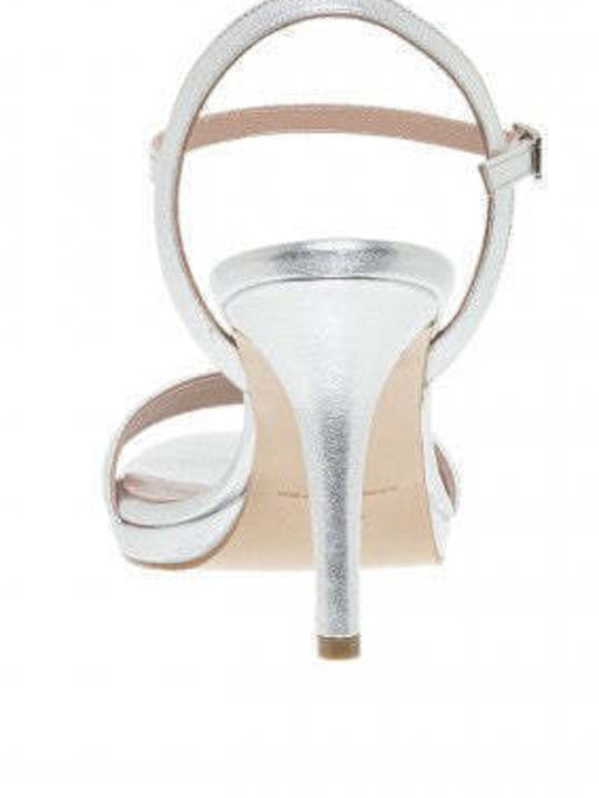 Mourtzi Women's Sandals with Chunky High Heel In Silver Colour