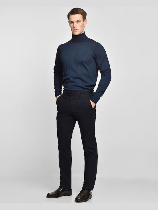 Chinos παντελόνι slim fit Donini Μπλέ Σκούρο ΒΑΜΒΑΚΙ ΜΟΝΟΧΡΩΜΟ ALL DAY