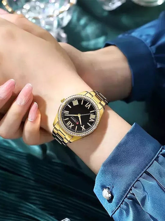 Curren Γυναικείο Ρολόι 36mm Μπαταρίας με Μεταλλικό Μπρασελέ Gold Black