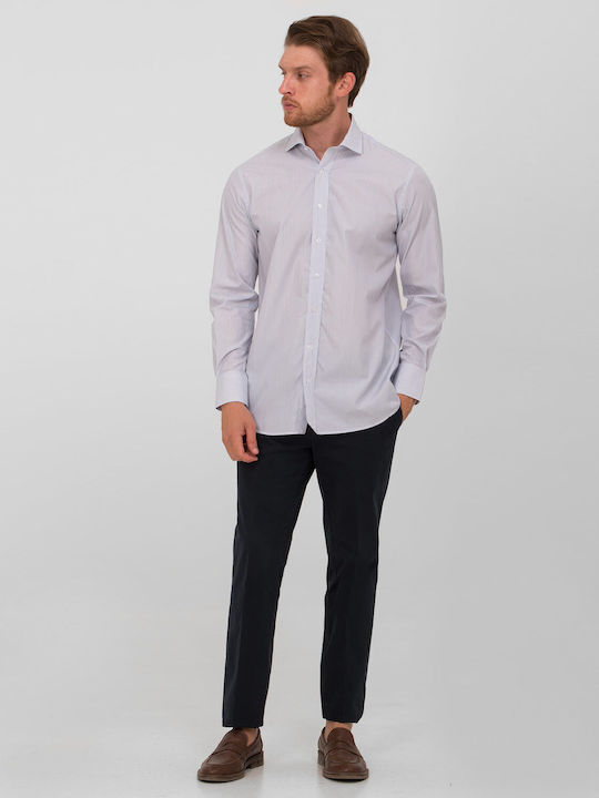 Blue Cotton Rex Striped Evening Shirt with Modern Fit Kaiserhoff Collar, All Day, Business