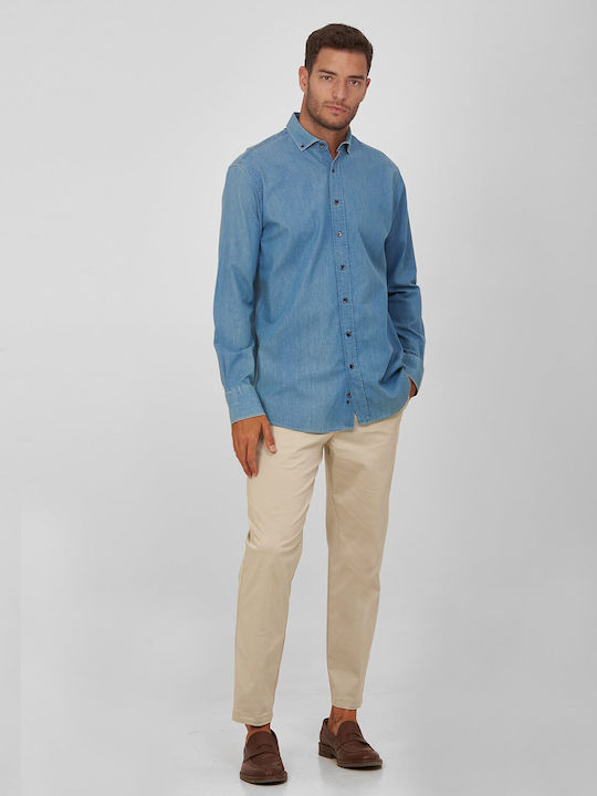 Denim Button Down Modern Fit Shirt by Kaiserhoff, Blue, COTTON BUTTON-DOWN SOLID COLOR ALL DAY, CASUAL, BUSINESS, BLAZER