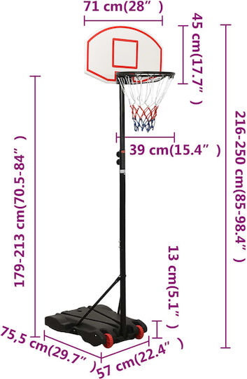 vidaXL Adjustable Baskelball Hoop with Stand 216-250cm