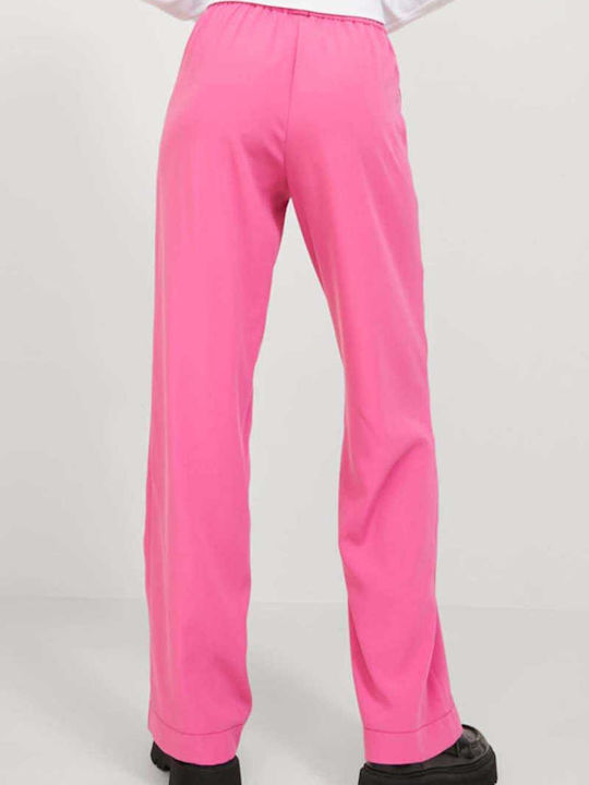 Jack & Jones Women's High-waisted Fabric Trousers with Elastic in Regular Fit Fuchsia