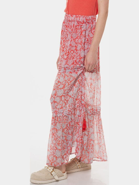 Denim High-waisted Midi Skirt Floral Multicolored