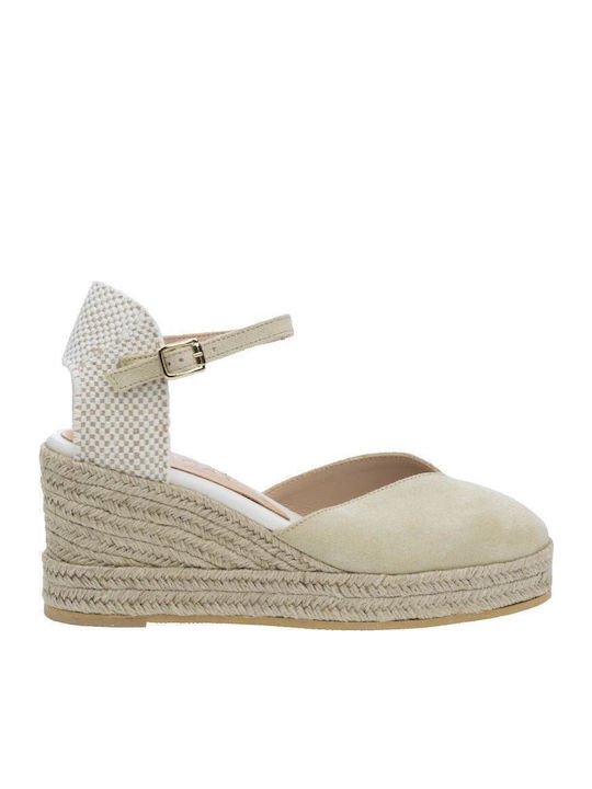 Women's Leather Platform Espadrilles Beige