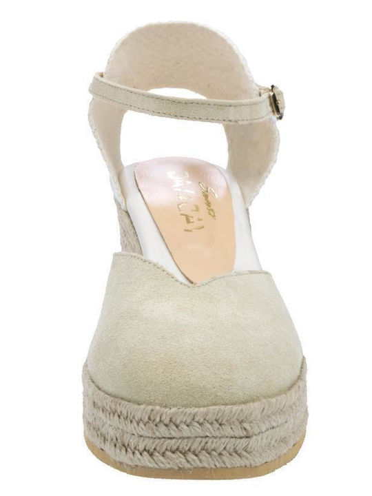 Women's Leather Platform Espadrilles Beige