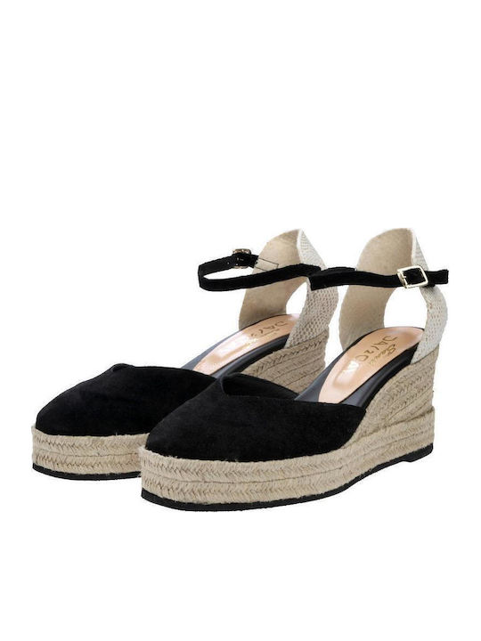 Women's Leather Platform Espadrilles Black