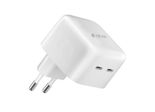 Devia GaN Wireless Charger with 2 USB-C Output Ports 35W Power Delivery White