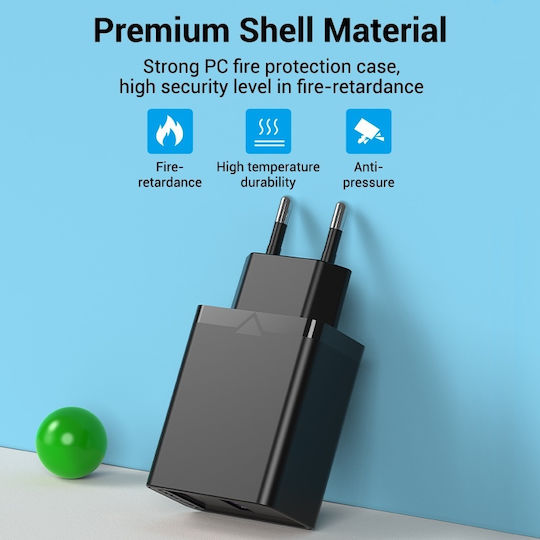 Vention Charger Without Cable with USB-A Port 22.5W Quick Charge 3.0 Blacks (FACB0-EU)