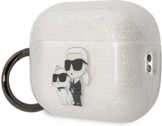 Karl Lagerfeld Karl And Choupette 3D Калъф с кука Glitter за Apple AirPods Pro