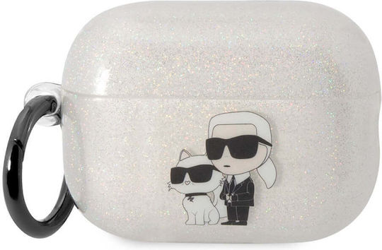 Karl Lagerfeld Karl And Choupette 3D Калъф с кука Glitter за Apple AirPods Pro