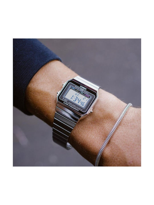 Casio Vintage Iconic Digital Ceas Cronograf Baterie cu Argint Brățară metalică