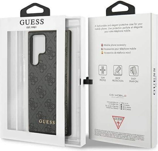 Guess 4G Metal Logo Umschlag Rückseite Synthetisches Leder / Kunststoff Gray (Galaxy S23 Ultra)
