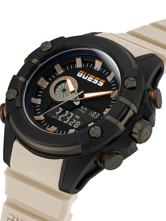 Guess Analog/Digital Men's Watch 47mm Chronograph Battery with Beige Rubber Strap