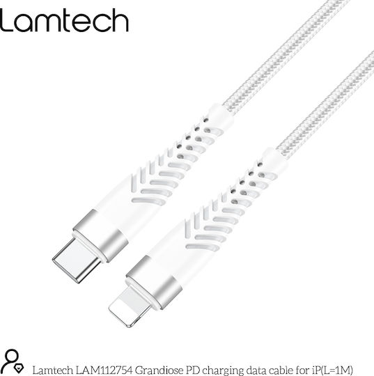 Lamtech Плетена USB-C към Lightning кабел Бял 1м (LAM112754)
