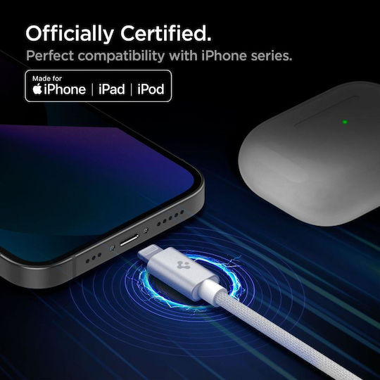 Spigen ArcWire Плетена USB-C към Lightning кабел Бял 2м (ACA04467)