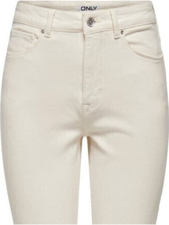 High Waist Women's Jean Trousers in Straight Line Beige