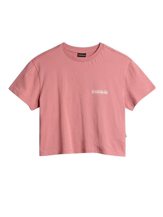 S-Cenepa Γυναικείο Καλοκαιρινό Crop Top Βαμβακερό Κοντομάνικο Ροζ